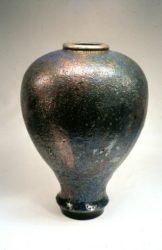 John bedding copper alkaline glazed vase raku fired