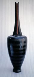 John bedding smoke fired lidded jar with sculpted lid and glass insert